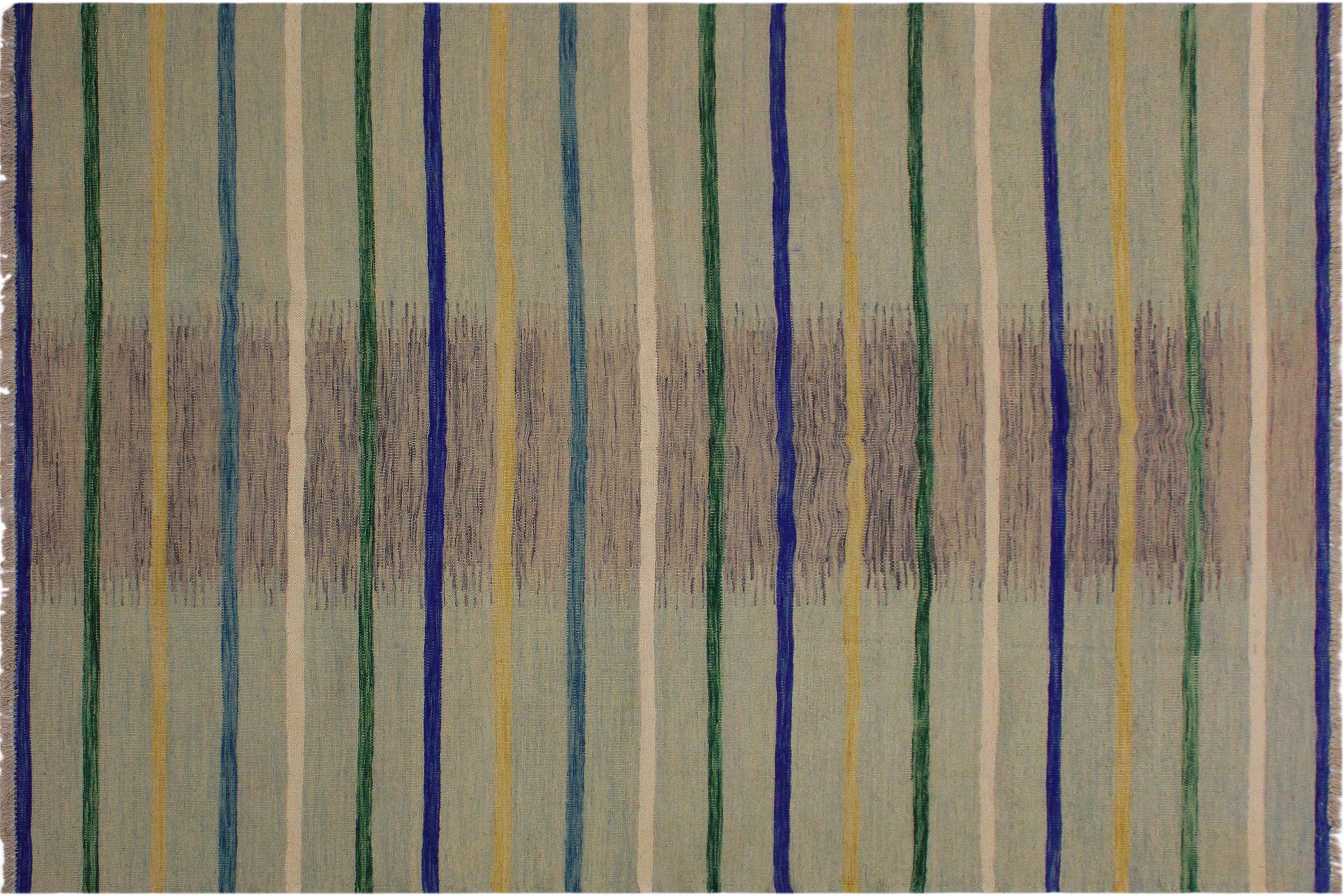 handmade Modern Kilim Grey Blue Hand-Woven RECTANGLE 100% WOOL area rug 6x8