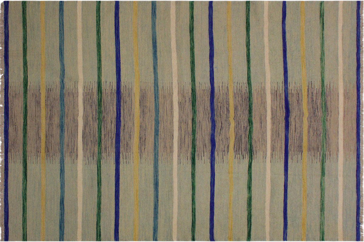 handmade Modern Kilim Grey Blue Hand-Woven RECTANGLE 100% WOOL area rug 6x8
