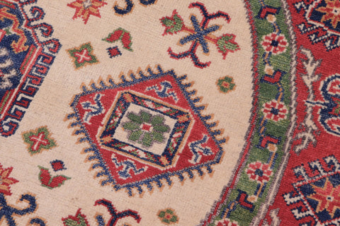 handmade Geometric Kazak Ivory Red Hand Knotted ROUND 100% WOOL area rug 5x5