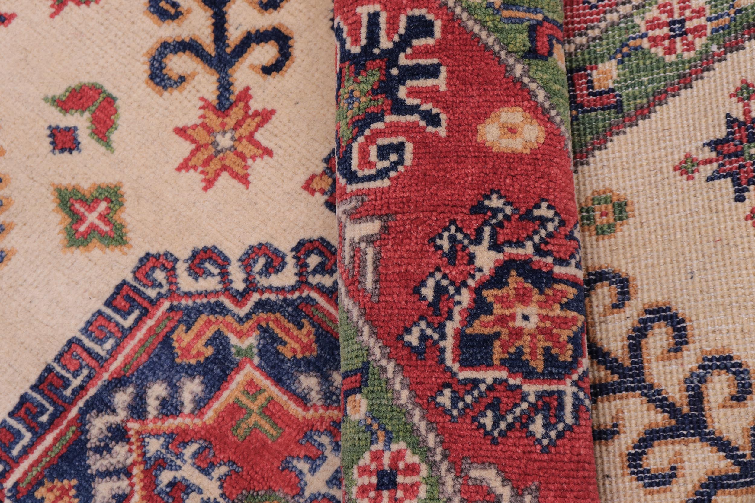 handmade Geometric Kazak Ivory Red Hand Knotted ROUND 100% WOOL area rug 5x5