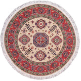 Tribal Kazak Smyth Ivory/Red Wool Round - 4'9'' x 4'11''