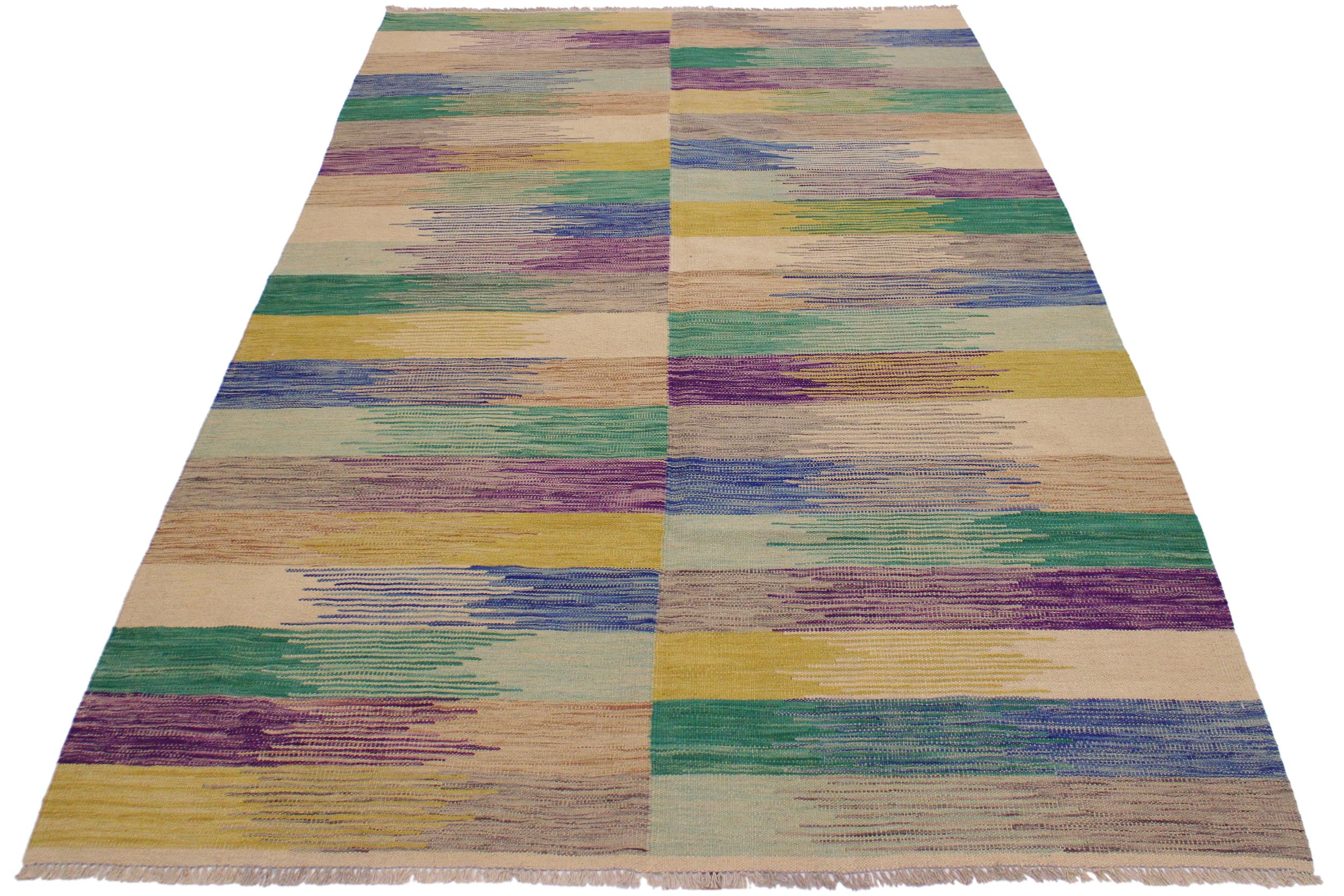 handmade Modern Kilim Ivory Purple Hand-Woven RECTANGLE 100% WOOL area rug 6x8