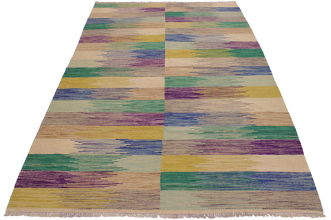handmade Modern Kilim Ivory Purple Hand-Woven RECTANGLE 100% WOOL area rug 6x8
