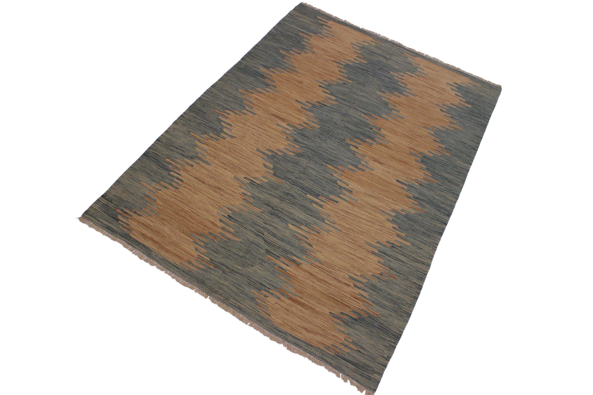 handmade Modern Kilim Grey Blue Hand-Woven RECTANGLE 100% WOOL area rug 6x8