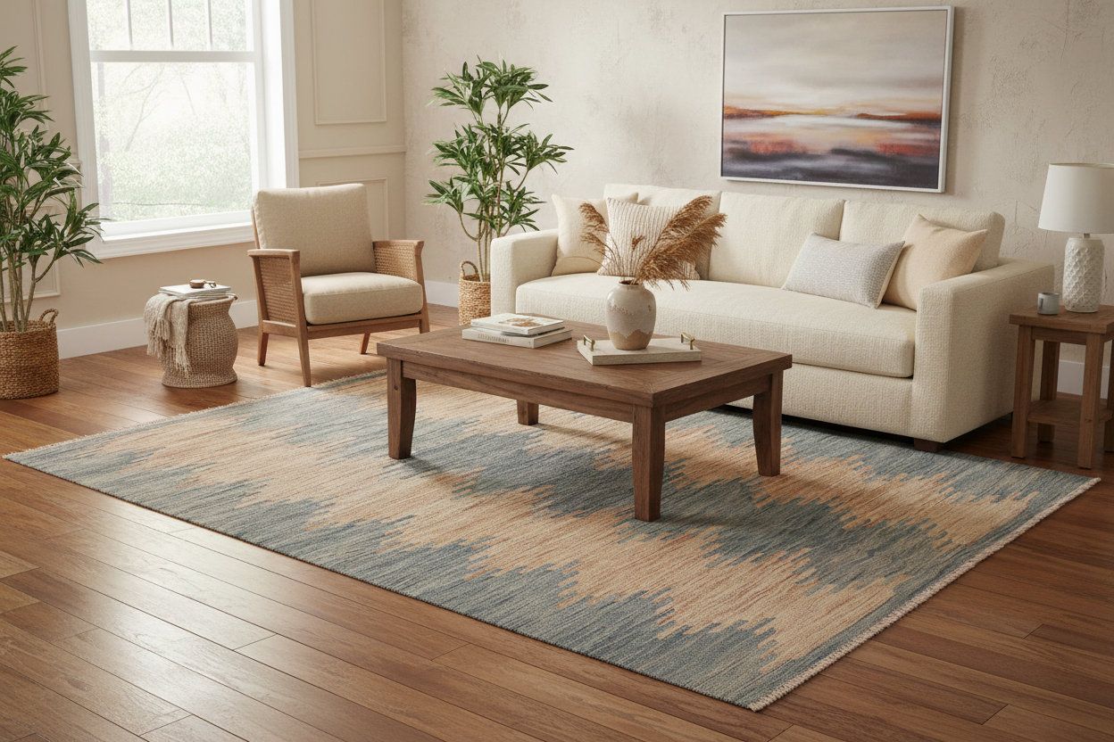 handmade Modern Kilim Grey Blue Hand-Woven RECTANGLE 100% WOOL area rug 6x8