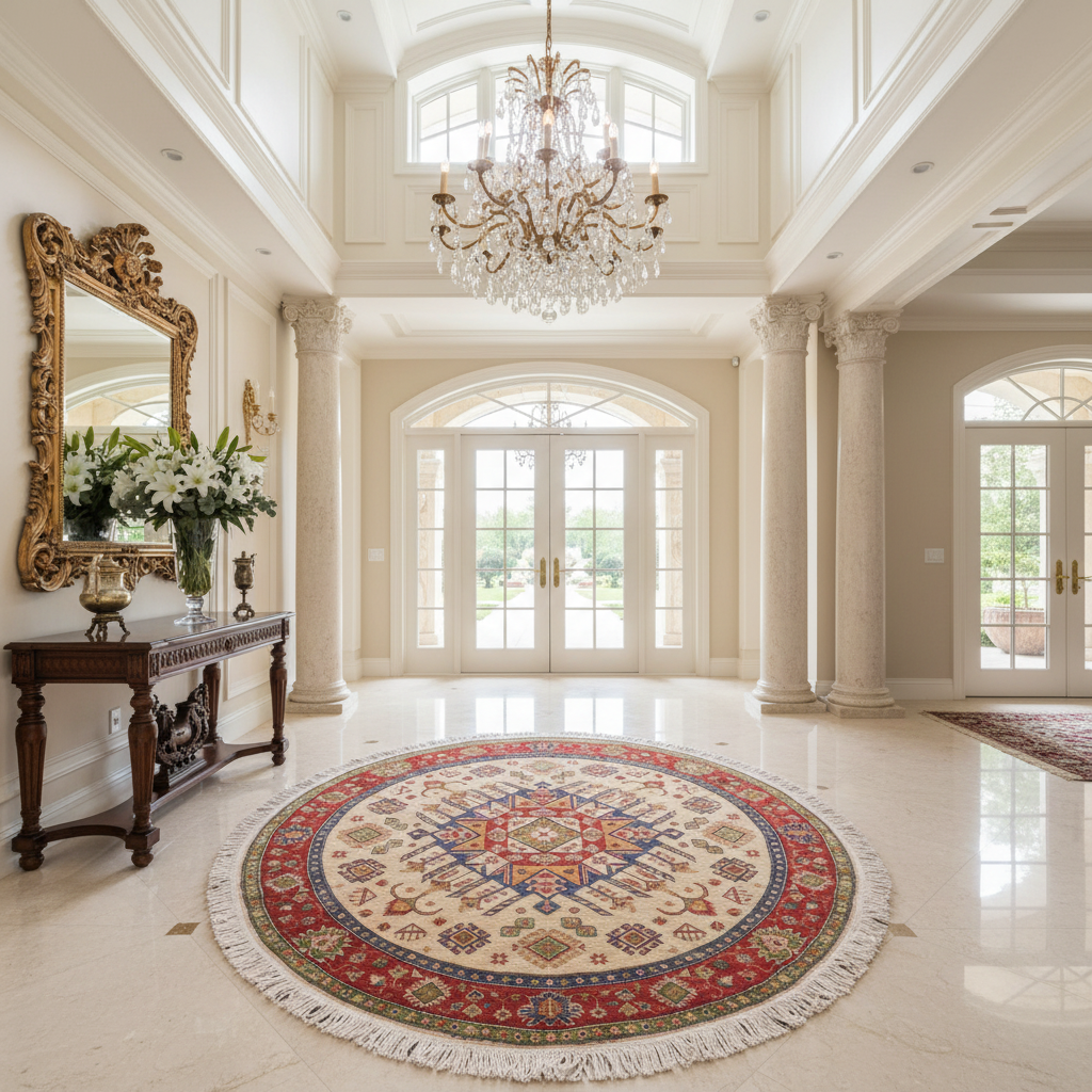 handmade Geometric Kazak Ivory Red Hand Knotted ROUND 100% WOOL area rug 6x6