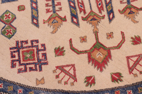 Rustic Kazak Snider Ivory/Red Wool Round - 6'5''X6'6''