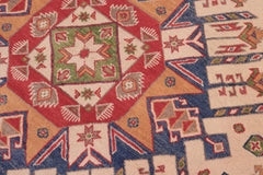 handmade Geometric Kazak Ivory Red Hand Knotted ROUND 100% WOOL area rug 6x6