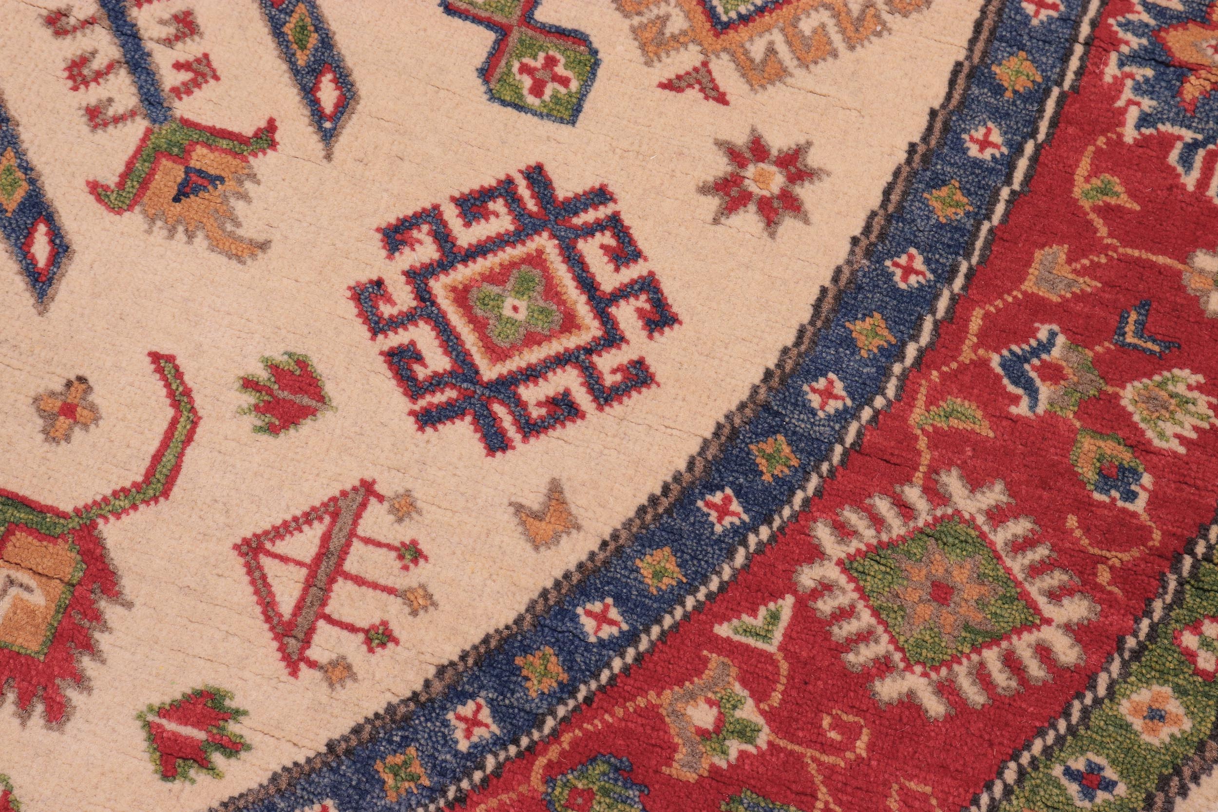 handmade Geometric Kazak Ivory Red Hand Knotted ROUND 100% WOOL area rug 6x6