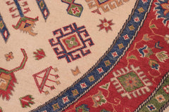 handmade Geometric Kazak Ivory Red Hand Knotted ROUND 100% WOOL area rug 6x6