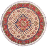 handmade Geometric Kazak Ivory Red Hand Knotted ROUND 100% WOOL area rug 6x6
