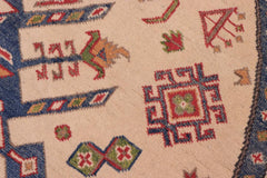 handmade Geometric Kazak Ivory Red Hand Knotted ROUND 100% WOOL area rug 6x6