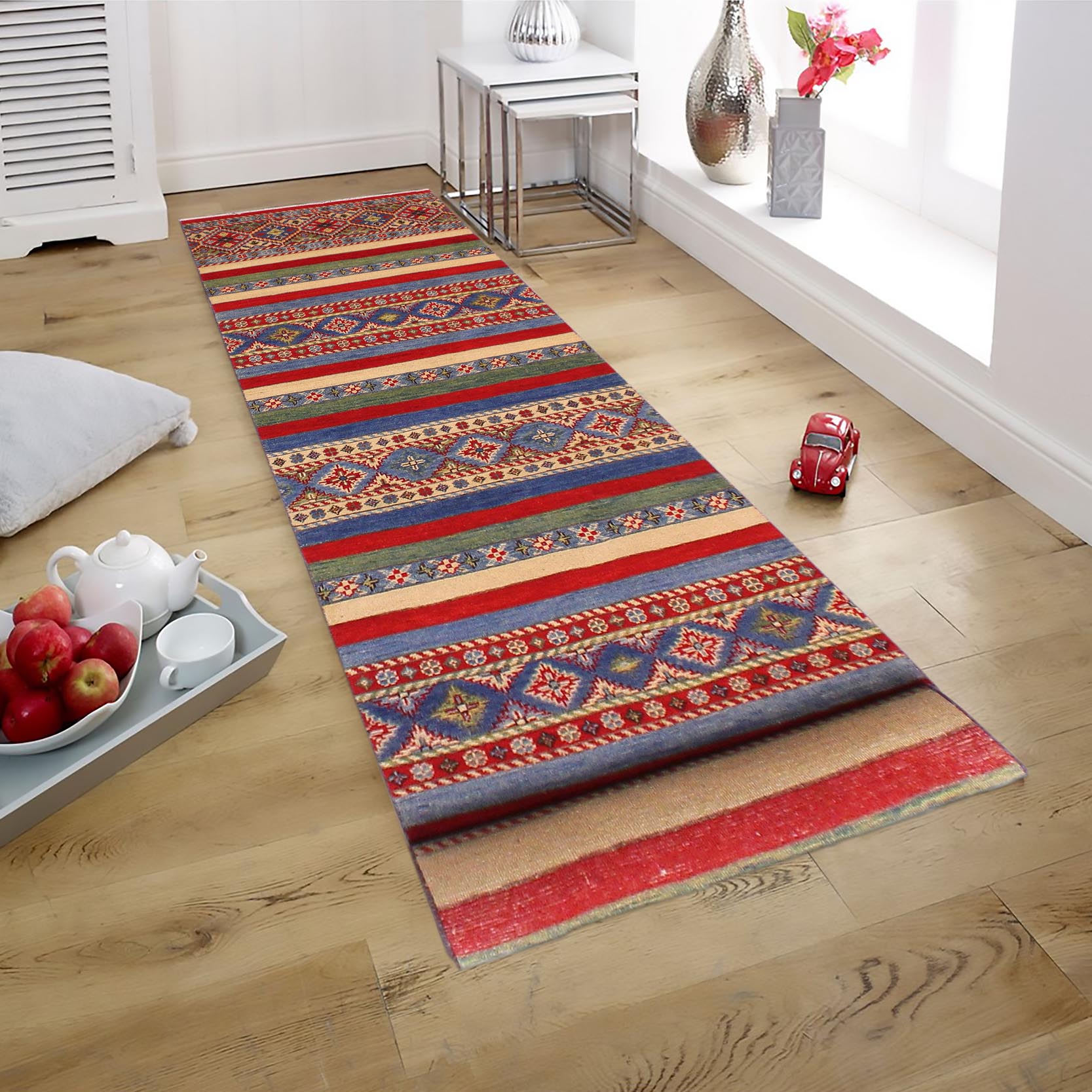 handmade Geometric Kurjean Red Beige Hand Knotted RUNNER 100% WOOL area rug 3x10