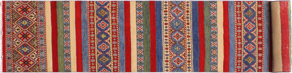 handmade Geometric Khurgeen Red Beige Hand Knotted RUNNER 100% WOOL area rug 3x10