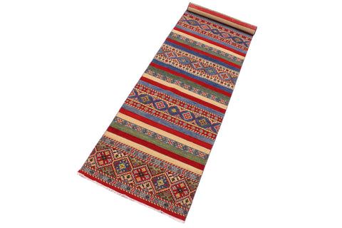 handmade Geometric Kurjean Red Beige Hand Knotted RUNNER 100% WOOL area rug 3x10