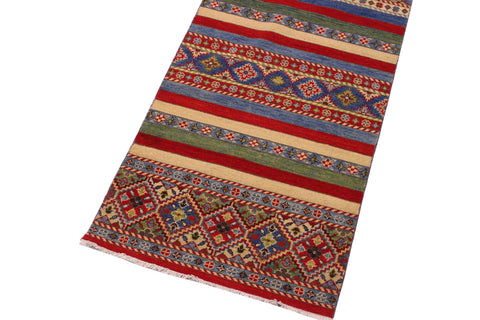 handmade Geometric Kurjean Red Beige Hand Knotted RUNNER 100% WOOL area rug 3x10