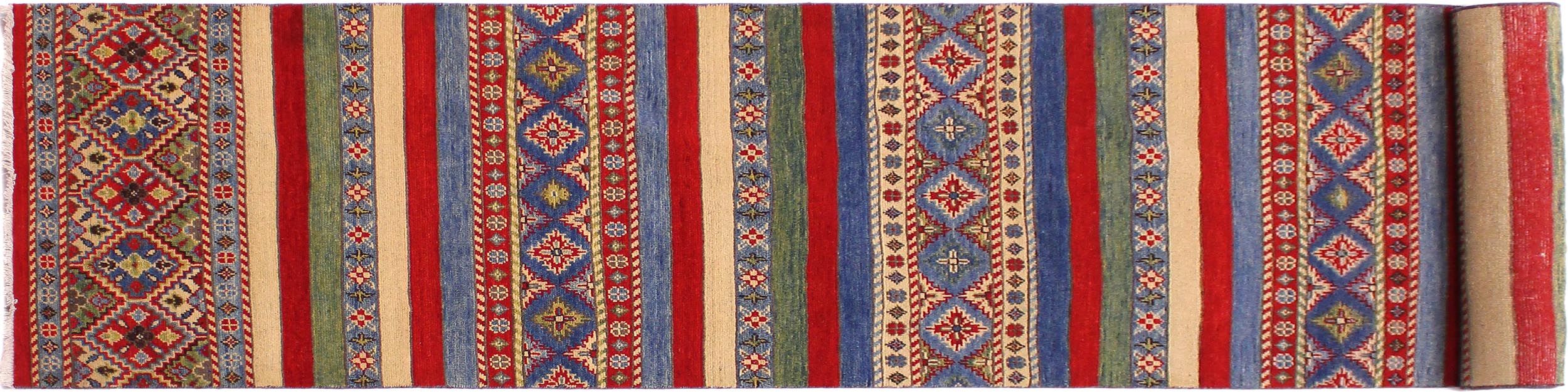 handmade Geometric Kurjean Red Beige Hand Knotted RUNNER 100% WOOL area rug 3x10