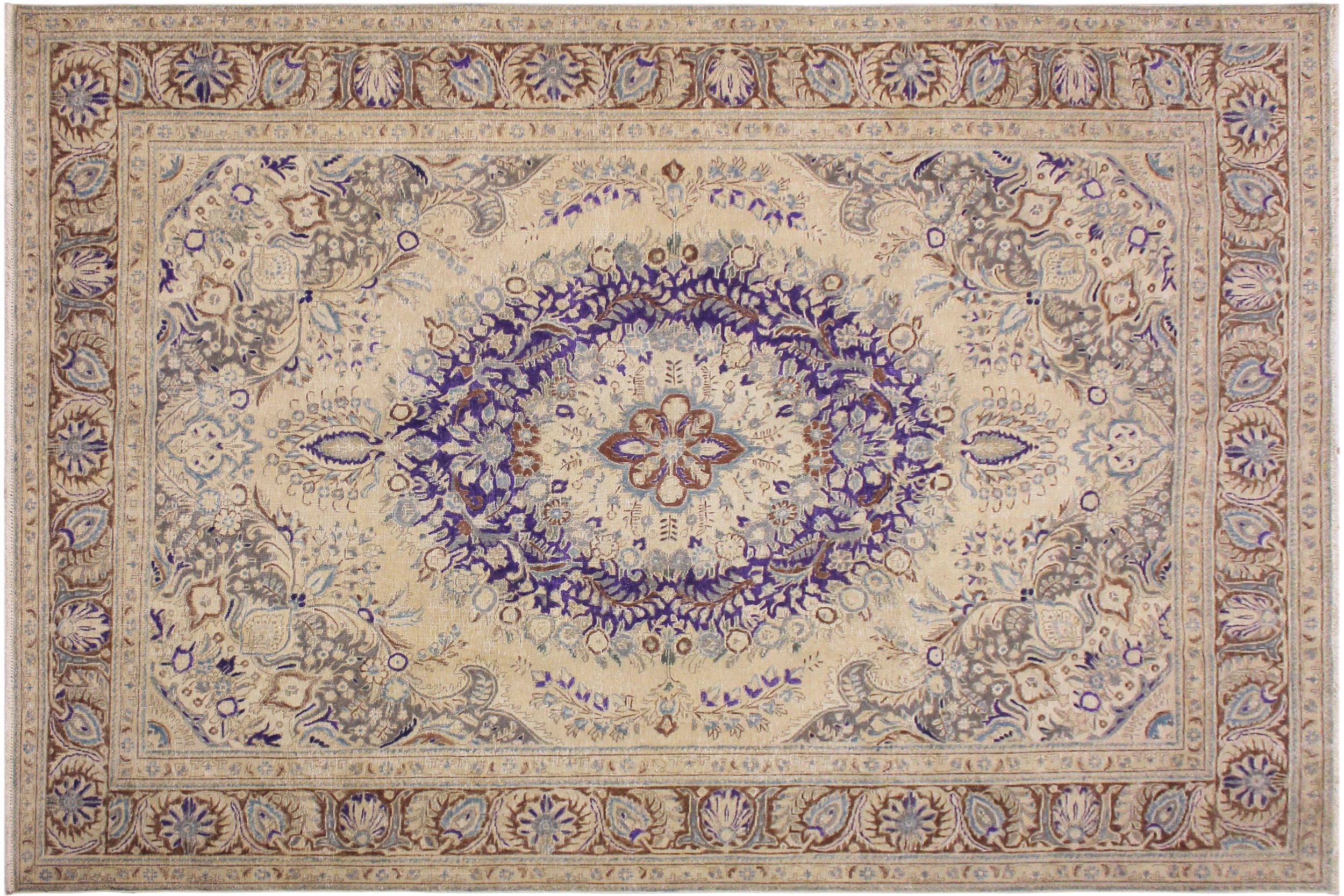 handmade Vintage Hand Painte Tan Brown Hand Knotted RECTANGLE 100% WOOL area rug 8' x 11'