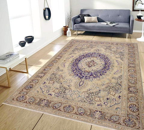 handmade Vintage Hand Painte Tan Brown Hand Knotted RECTANGLE 100% WOOL area rug 8X11