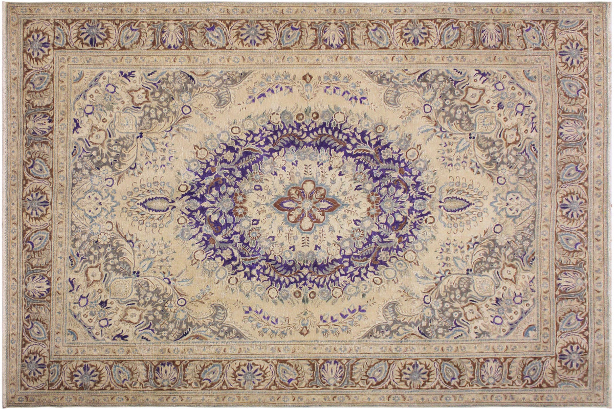 handmade Vintage Hand Painte Tan Brown Hand Knotted RECTANGLE 100% WOOL area rug 8' x 11'