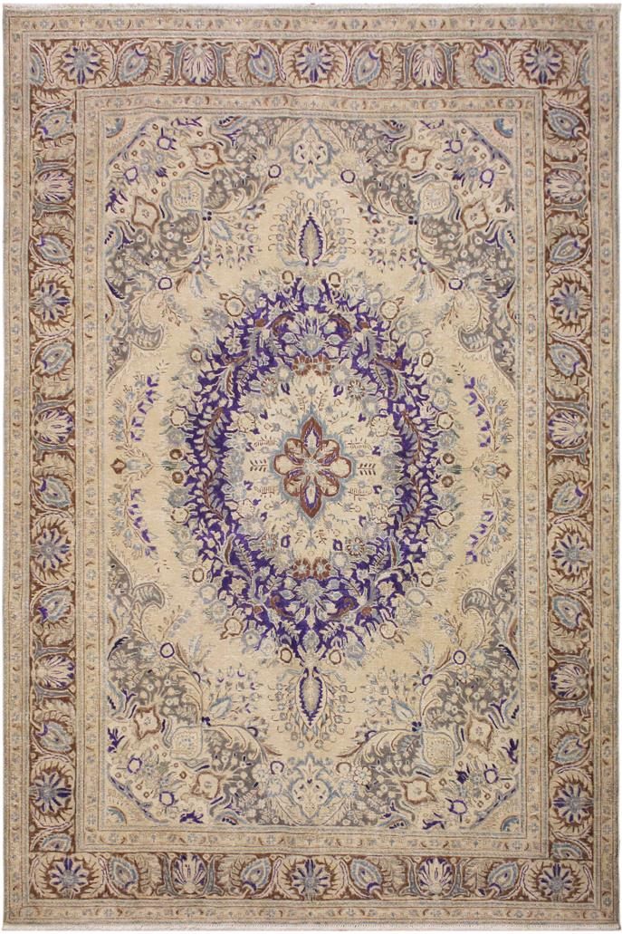 handmade Vintage Hand Painte Tan Brown Hand Knotted RECTANGLE 100% WOOL area rug 8X11