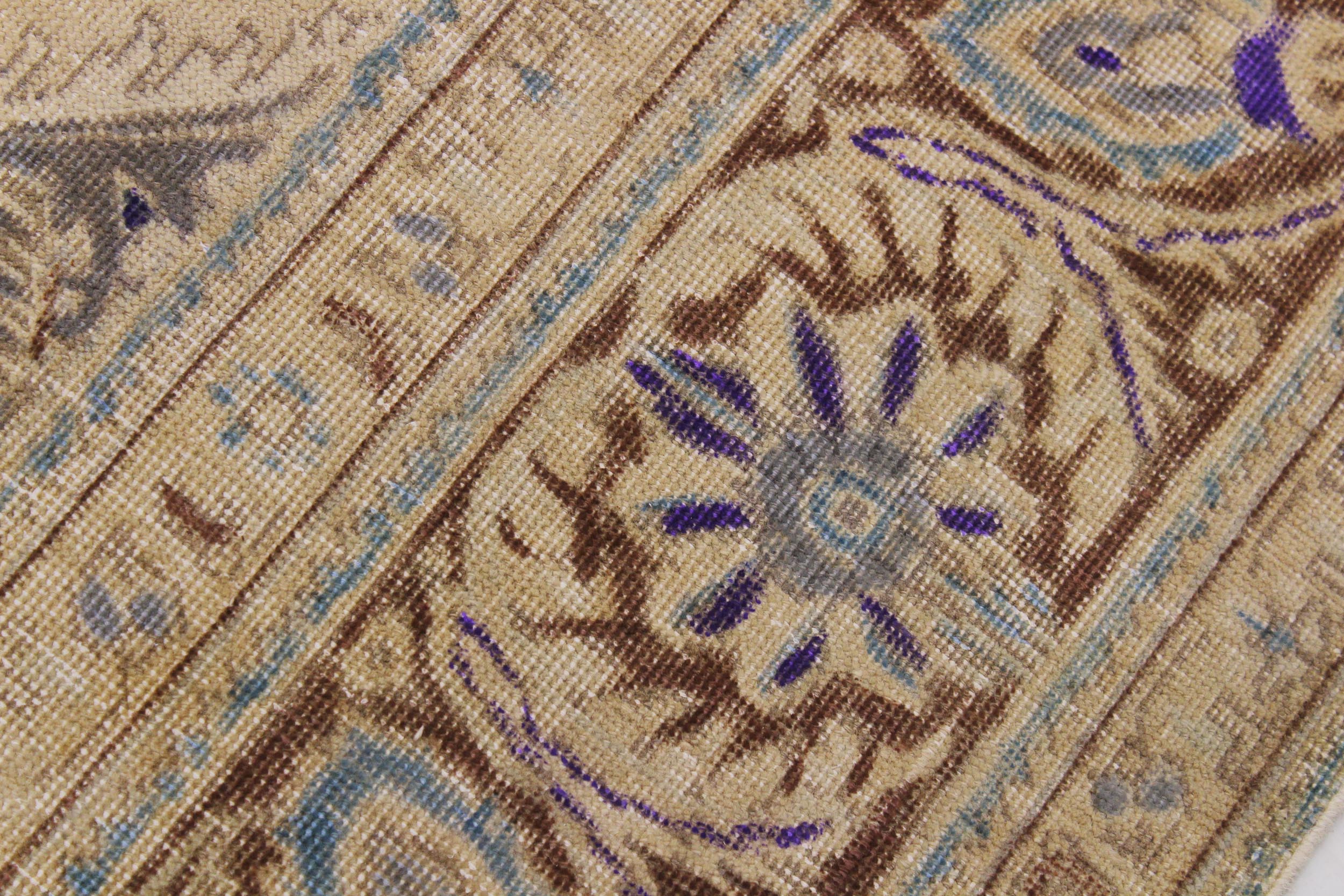 handmade Vintage Hand Painte Tan Brown Hand Knotted RECTANGLE 100% WOOL area rug 8' x 11'