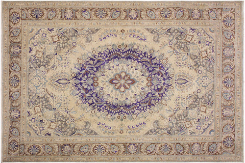 handmade Vintage Hand Painte Tan Brown Hand Knotted RECTANGLE 100% WOOL area rug 8' x 11'