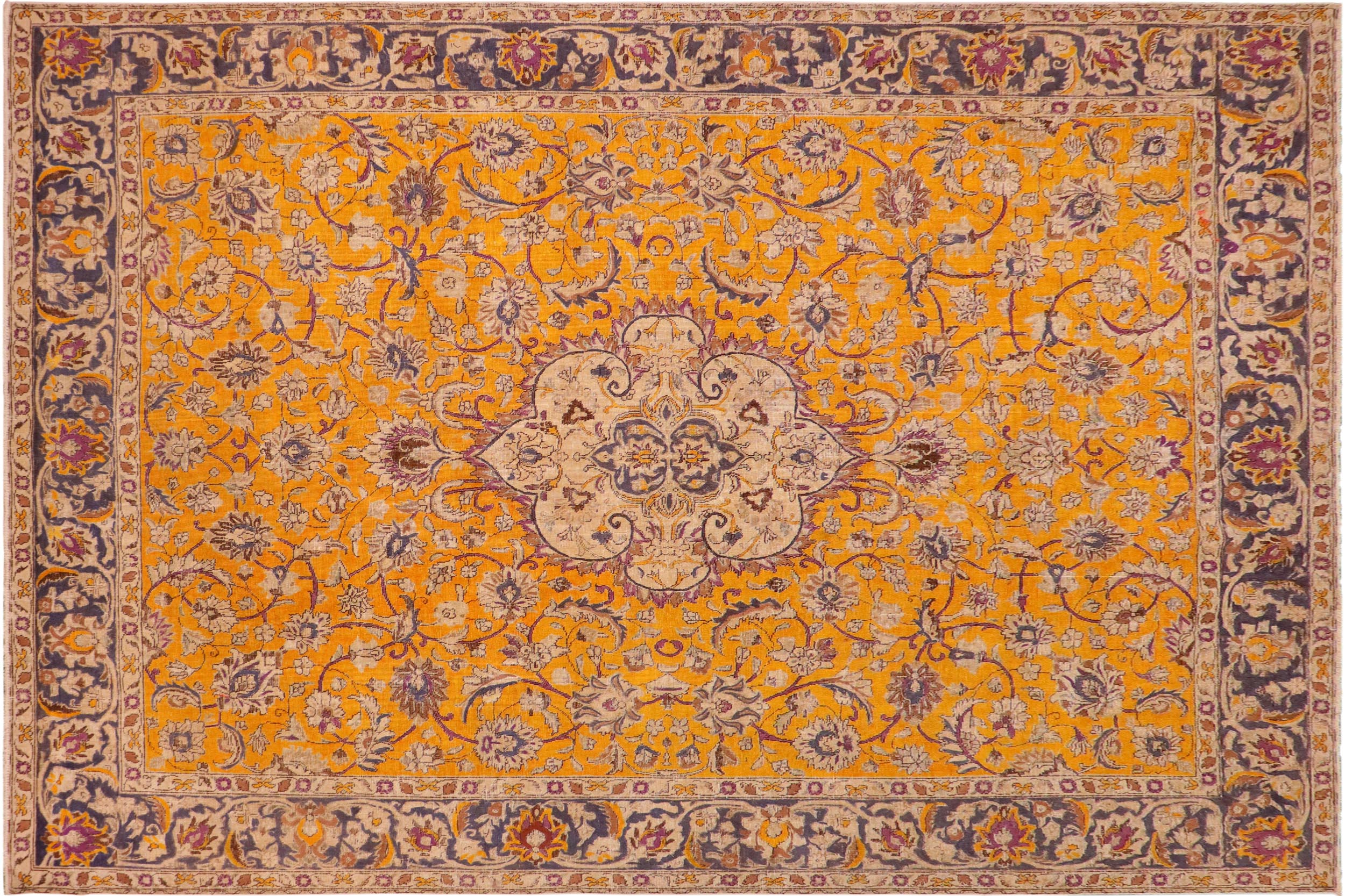 handmade Vintage Hand Painte Orange Blue Hand Knotted RECTANGLE 100% WOOL area rug 10' x 13'