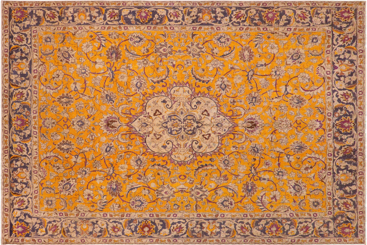 handmade Vintage Hand Painte Orange Blue Hand Knotted RECTANGLE 100% WOOL area rug 10' x 13'
