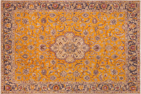 handmade Vintage Hand Painte Orange Blue Hand Knotted RECTANGLE 100% WOOL area rug 10' x 13'