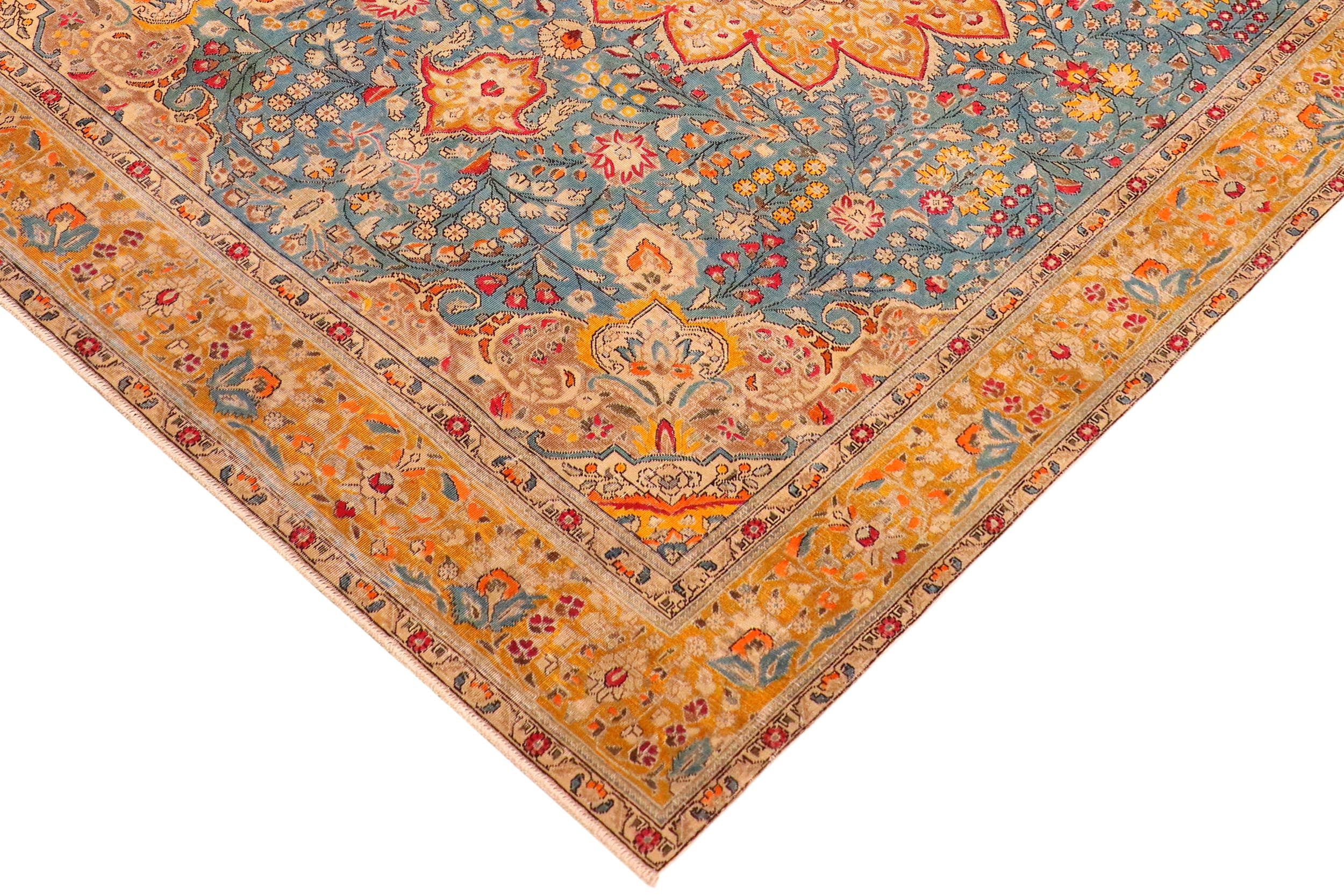 handmade Vintage Hand Painte Blue Yellow Hand Knotted RECTANGLE 100% WOOL area rug 10' x 12'