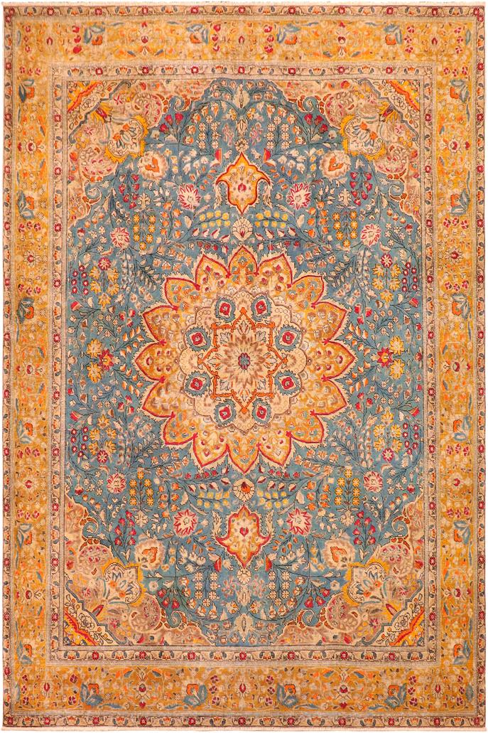 handmade Vintage Hand Painte Blue Yellow Hand Knotted RECTANGLE 100% WOOL area rug 10X12