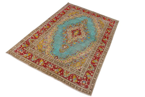 handmade Vintage Hand Painte Blue Red Hand Knotted RECTANGLE 100% WOOL area rug 8X12