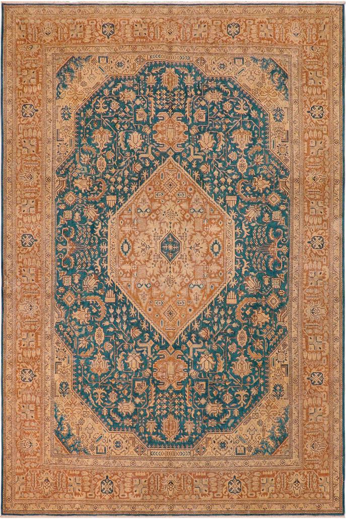 handmade Vintage Hand Painte Teal Brown Hand Knotted RECTANGLE 100% WOOL area rug 10X13