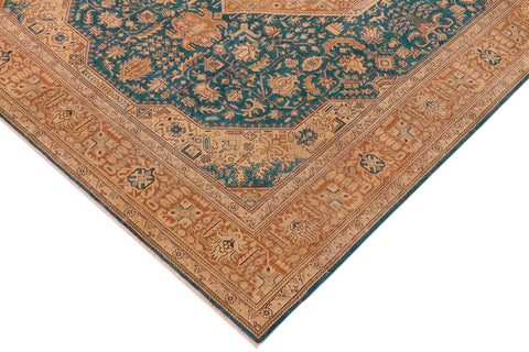 handmade Vintage Hand Painte Teal Brown Hand Knotted RECTANGLE 100% WOOL area rug 10' x 13'