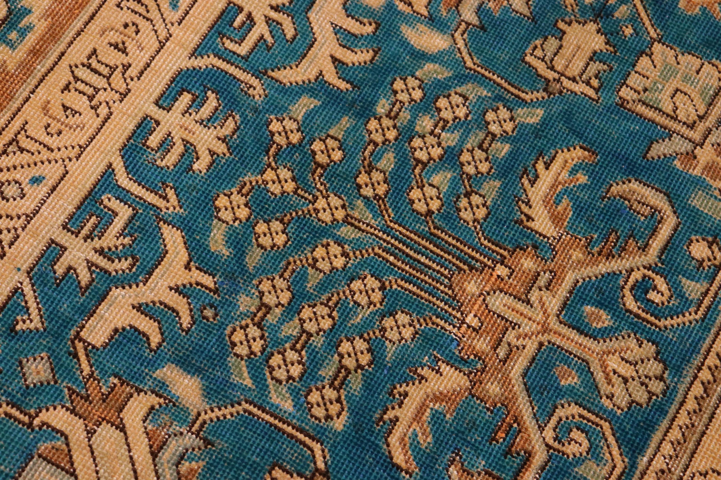 handmade Vintage Hand Painte Teal Brown Hand Knotted RECTANGLE 100% WOOL area rug 10' x 13'