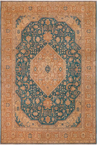 handmade Vintage Hand Painte Teal Brown Hand Knotted RECTANGLE 100% WOOL area rug 10X13