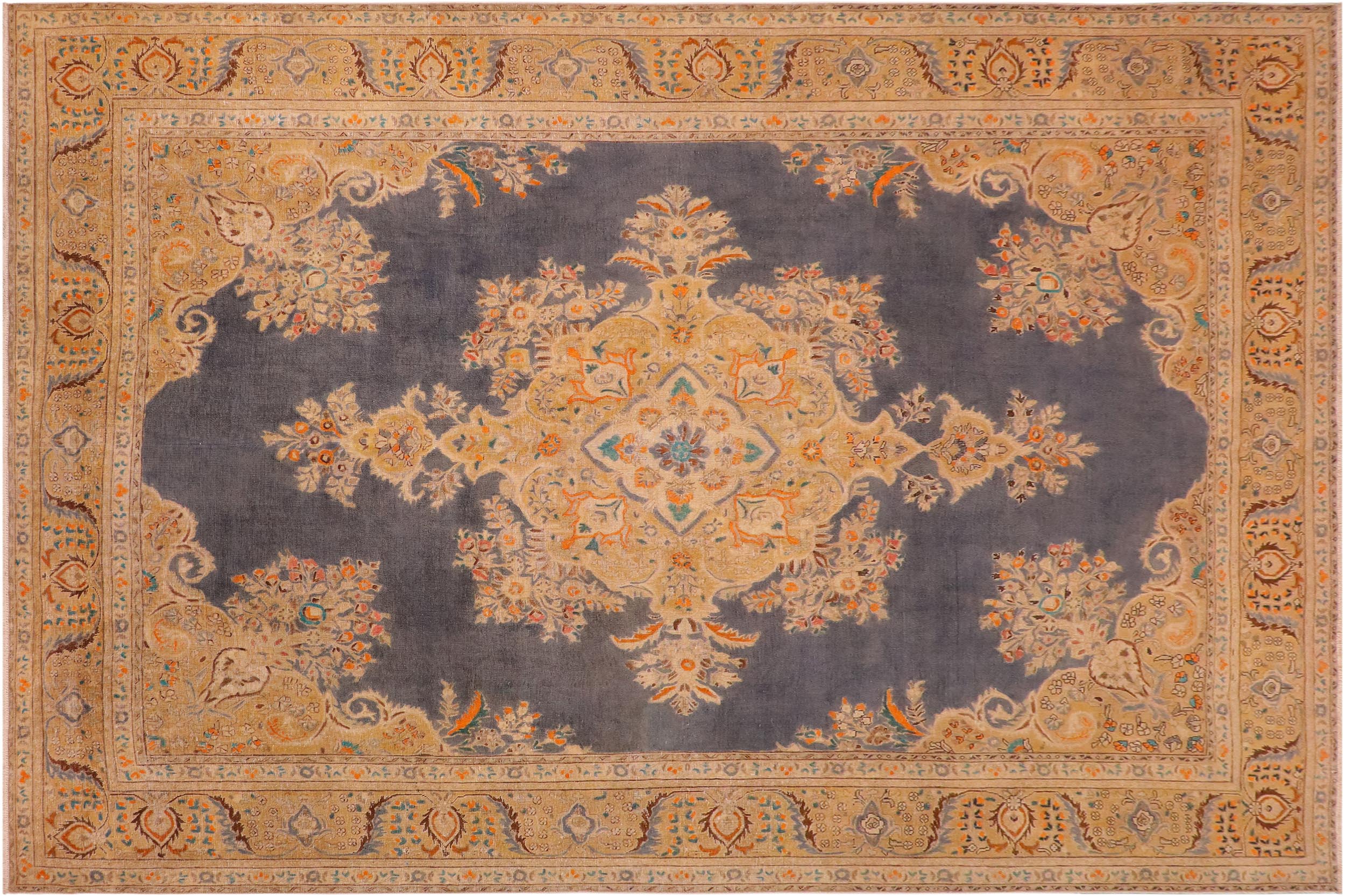 handmade Vintage Hand Painte Grey Gold Hand Knotted RECTANGLE 100% WOOL area rug 10' x 13'