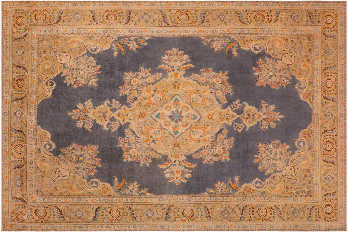 handmade Vintage Hand Painte Grey Gold Hand Knotted RECTANGLE 100% WOOL area rug 10' x 13'