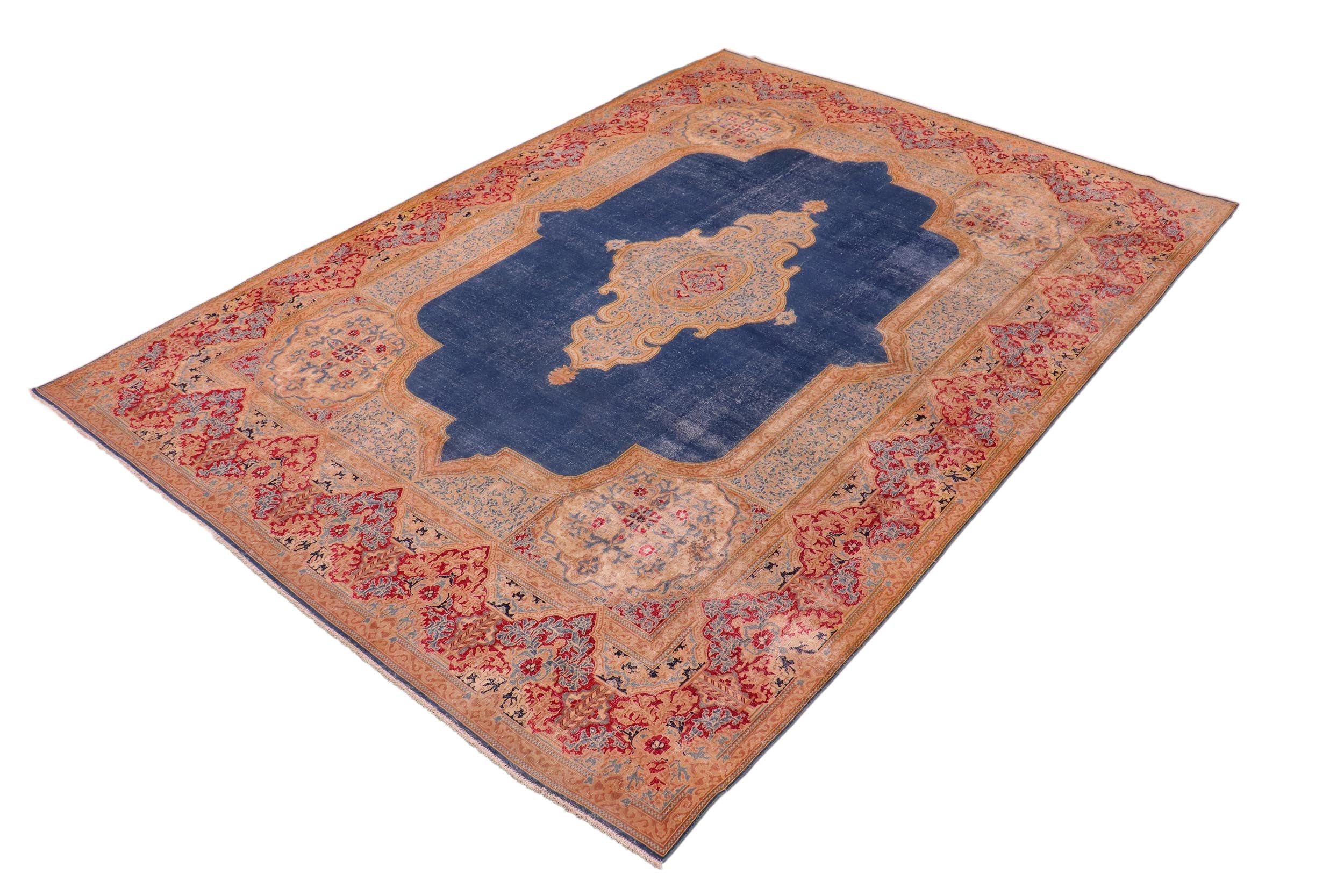 handmade Vintage Vintage Blue Pink Hand Knotted RECTANGLE 100% WOOL area rug 10' x 14'