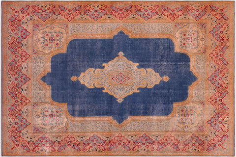 handmade Vintage Vintage Blue Pink Hand Knotted RECTANGLE 100% WOOL area rug 10' x 14'