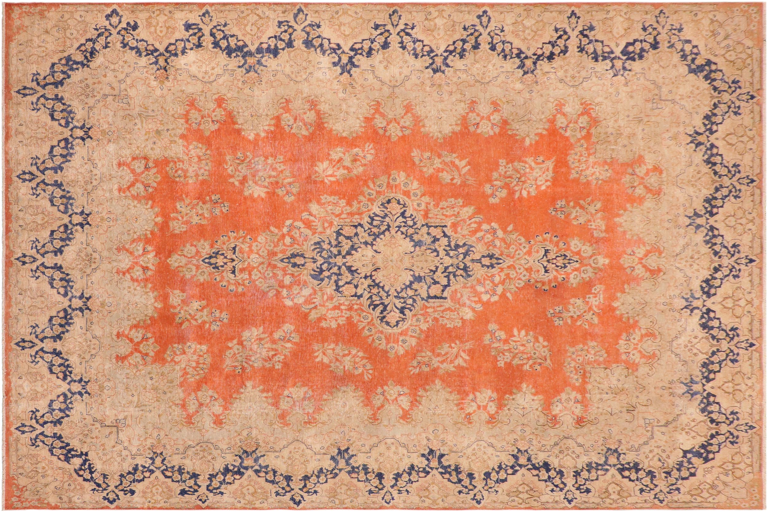 handmade Vintage Vintage Orange Blue Hand Knotted RECTANGLE 100% WOOL area rug 10' x 13'