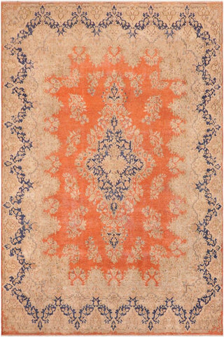 handmade Vintage Vintage Orange Blue Hand Knotted RECTANGLE 100% WOOL area rug 10X13