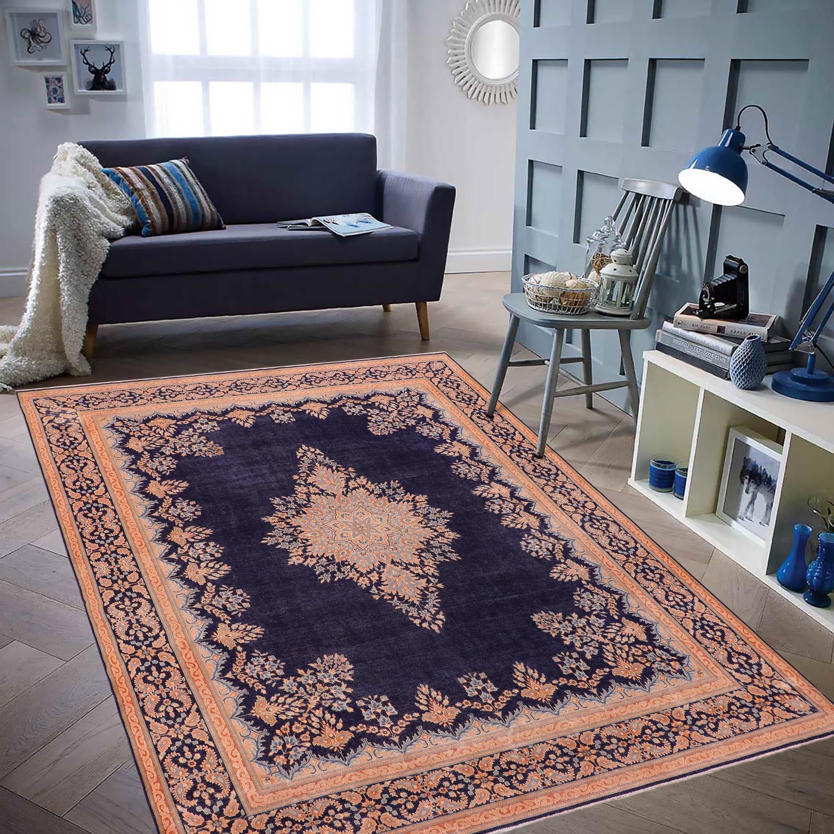 handmade Vintage Vintage Blue Brown Hand Knotted RECTANGLE 100% WOOL area rug 10' x 13'