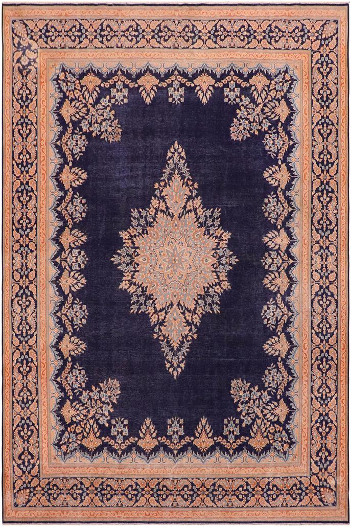handmade Vintage Vintage Blue Brown Hand Knotted RECTANGLE 100% WOOL area rug 10X13