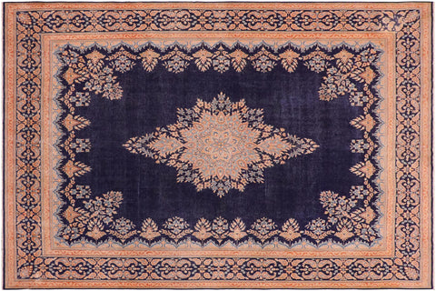 handmade Vintage Vintage Blue Brown Hand Knotted RECTANGLE 100% WOOL area rug 10' x 13'