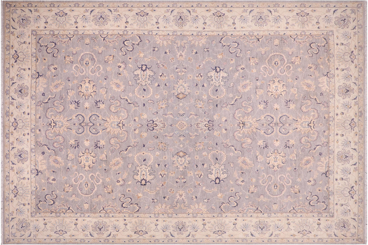 handmade Transitional Kafkaz Grey Ivory Hand Knotted RECTANGLE 100% WOOL area rug 10' x 14'