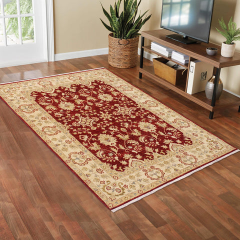 handmade Traditional Kafkaz Red Ivory Hand Knotted RECTANGLE 100% WOOL area rug 4x6