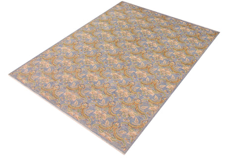 handmade Modern Kafkaz Blue Gold Hand Knotted RECTANGLE 100% WOOL area rug 9' x 12'