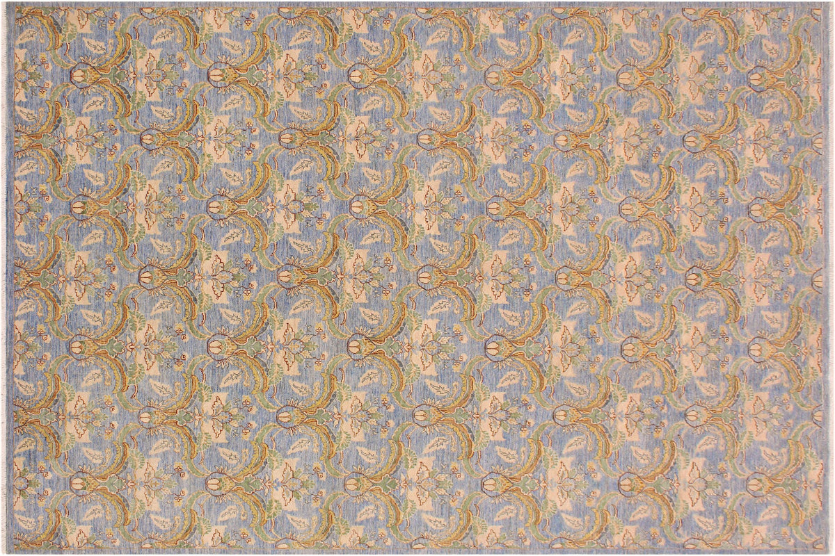 handmade Modern Kafkaz Blue Gold Hand Knotted RECTANGLE 100% WOOL area rug 9' x 12'